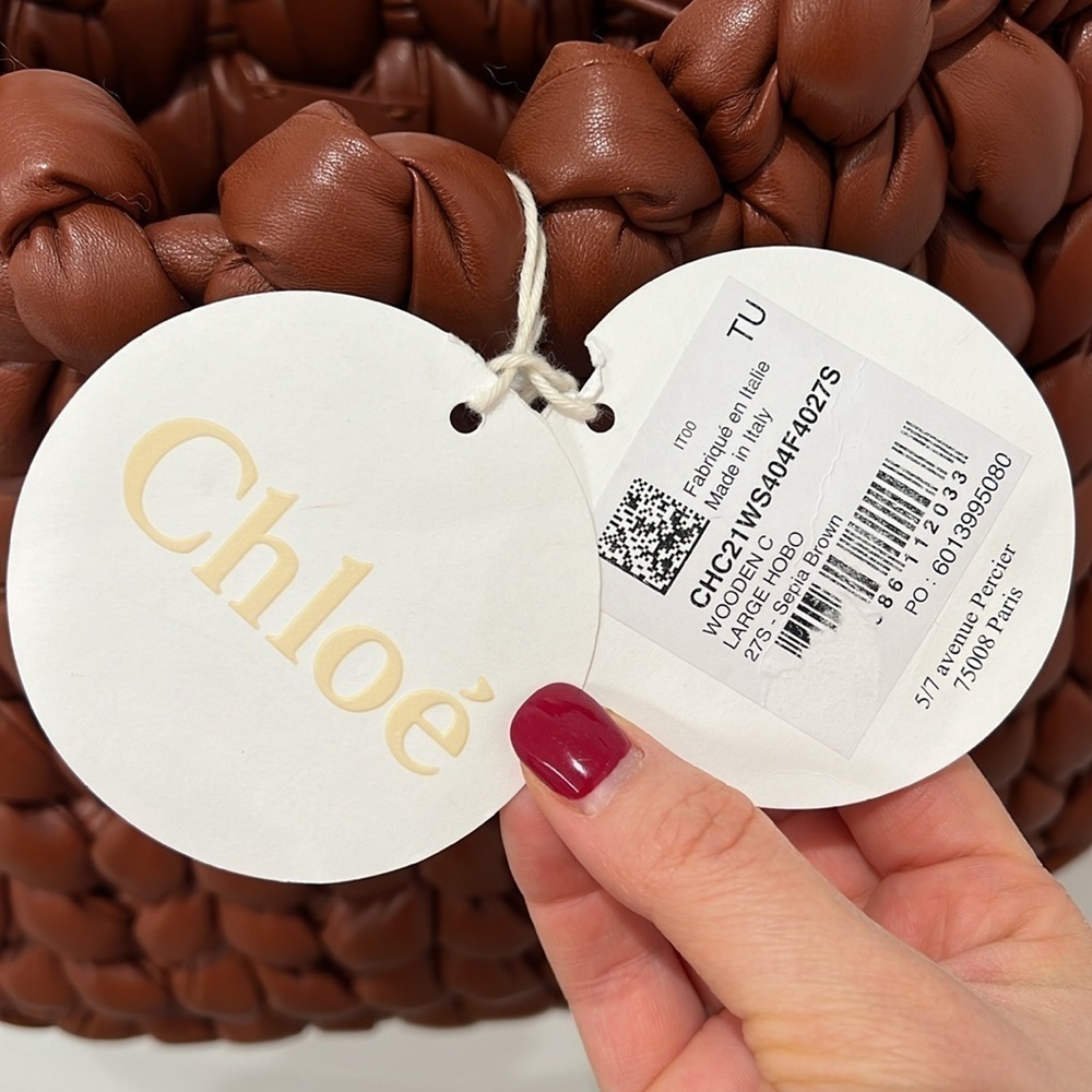 Chloé | NWT Wooden C Large Woven Leather Shoulder bag w/Pouch - Picture 9 of 15